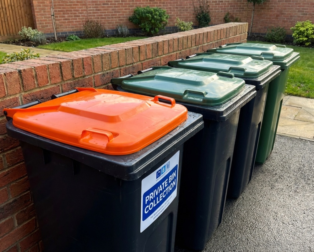 Recycling and general waste bins on a Goring-by-Sea street