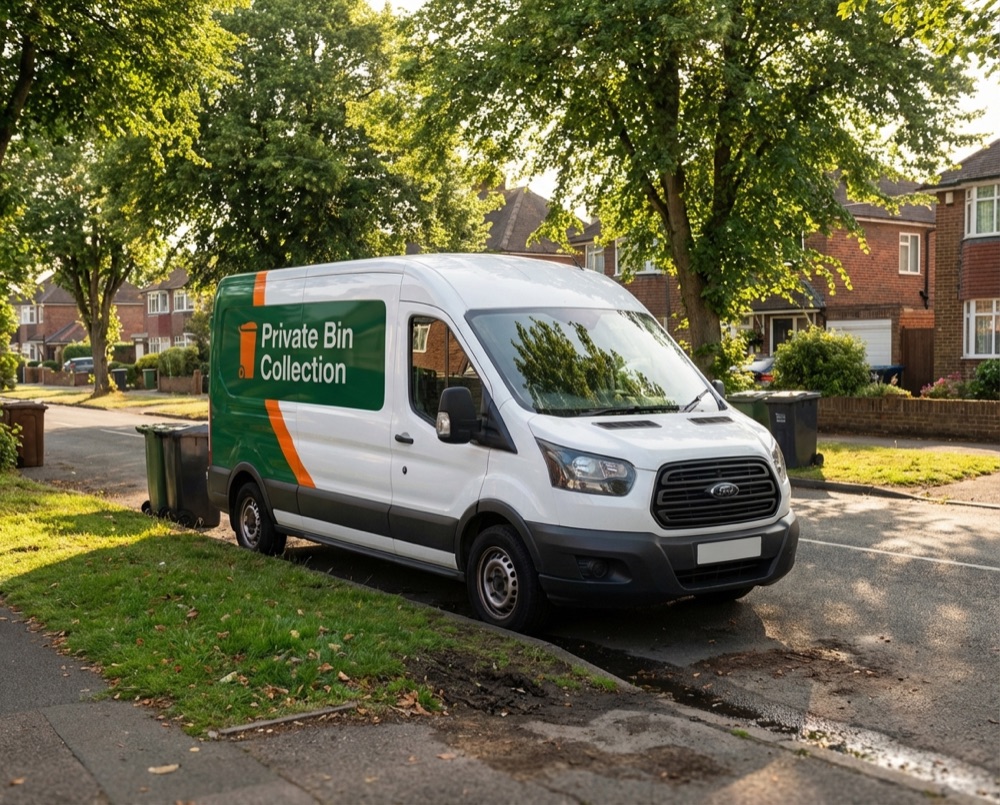 Private waste collection truck operating in Goring-by-Sea